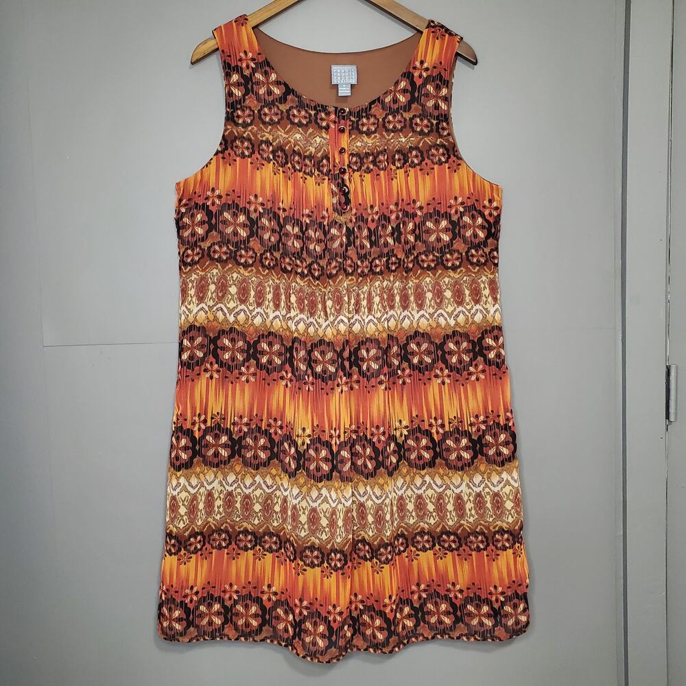 Rabbit Rabbit Rabbit Designs Orange Ikat Floral Pleated Shift Dress 16